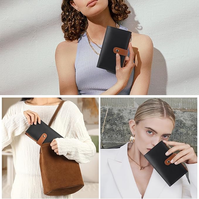 Wallet Women RFID Blocking Multi Cards Wallet Credit Card Holder for Women Large Capacity Lady Leather Trifold Travel Wallet with Passport/Pen Holder