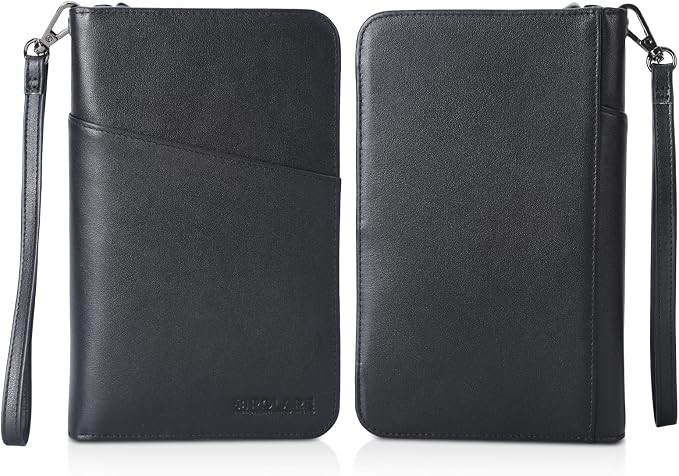 Polare Napa Leather Passport Holder Cover Case for Men and Women RFID Blocking Family Travel Wallet Holds 6 Passports (Black with AirTag Slot)