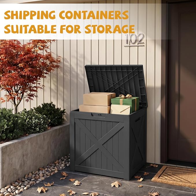 40 Gallon Package Delivery Boxes for Outside, Resin storage box with an X-shaped design, Storage Cabinet for Parcel Shipping & Storage