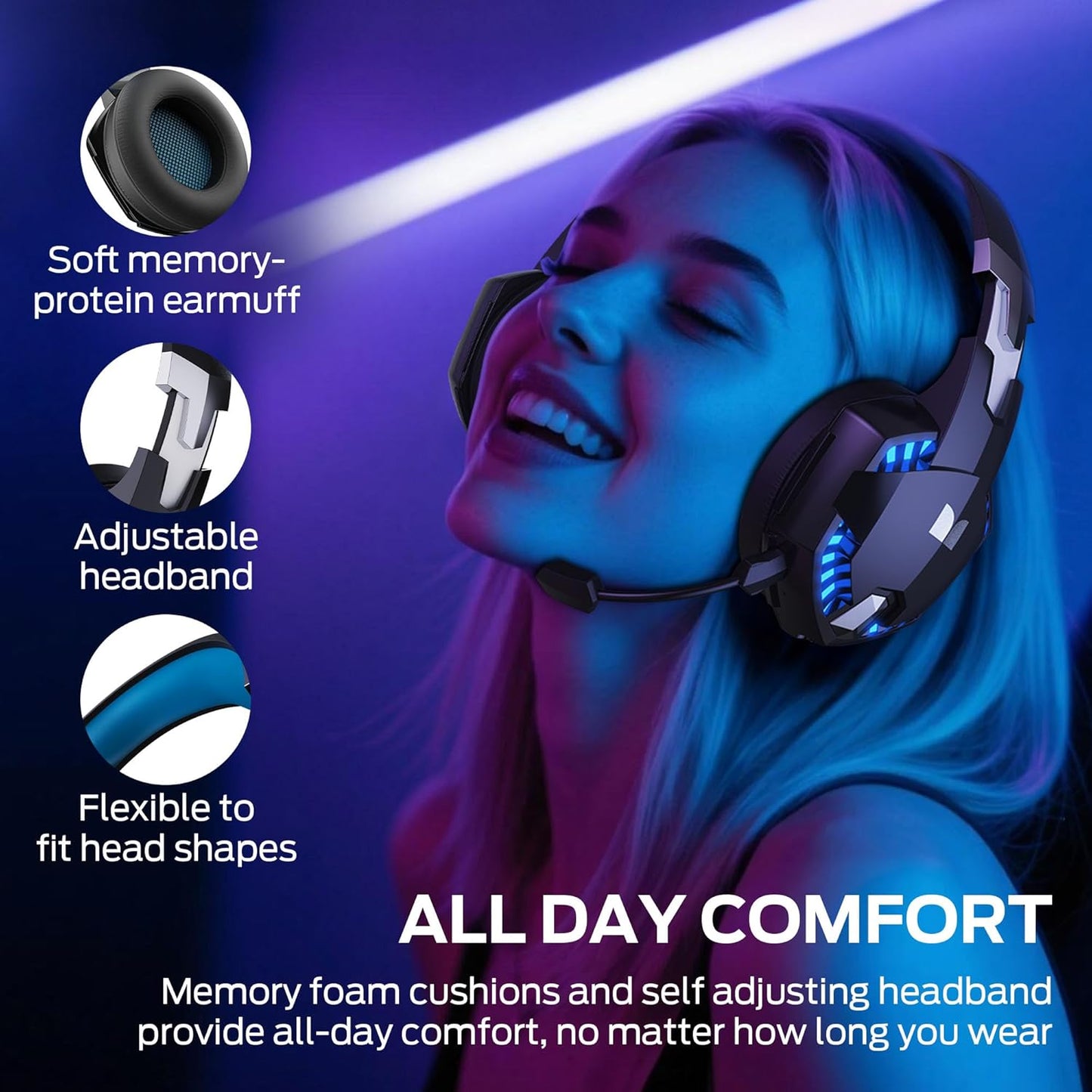 Monster Mission 300 Wireless Gaming Headset, 2.4GHz/Bluetooth Gaming Headphones, Low Latency, Stereo, Audio Location Recognition, 48H Battery Life, Suitable for PS5, PC, PS4 and Other Gaming Devices