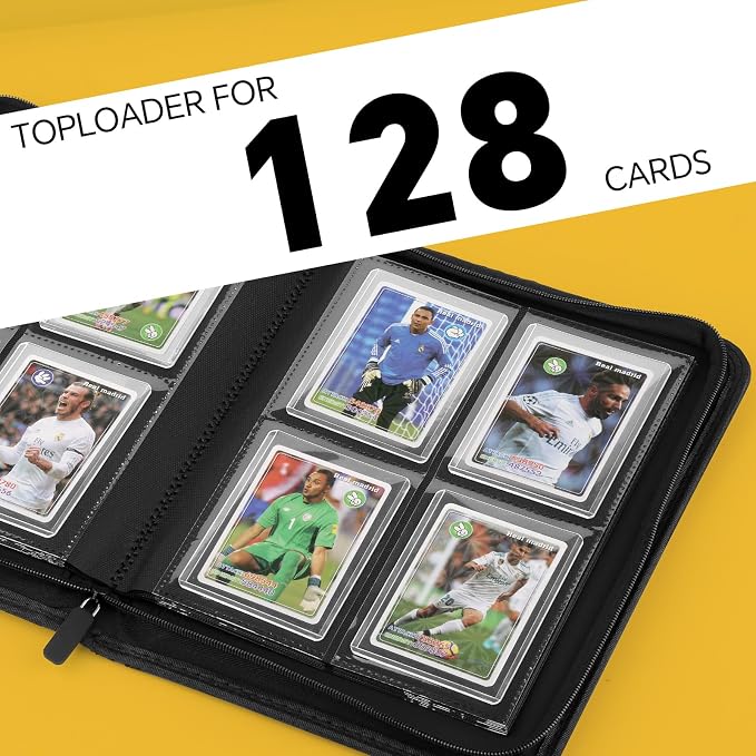 Toploader Binder, 4 Pocket Trading Card Binder Holds 128 Top Loaders, Premium Zipper Card Storage Case with Double-Sided Pockets for 3x4'' Toploaders, TCG, MTG, Sports Cards.(Hermes Orange)