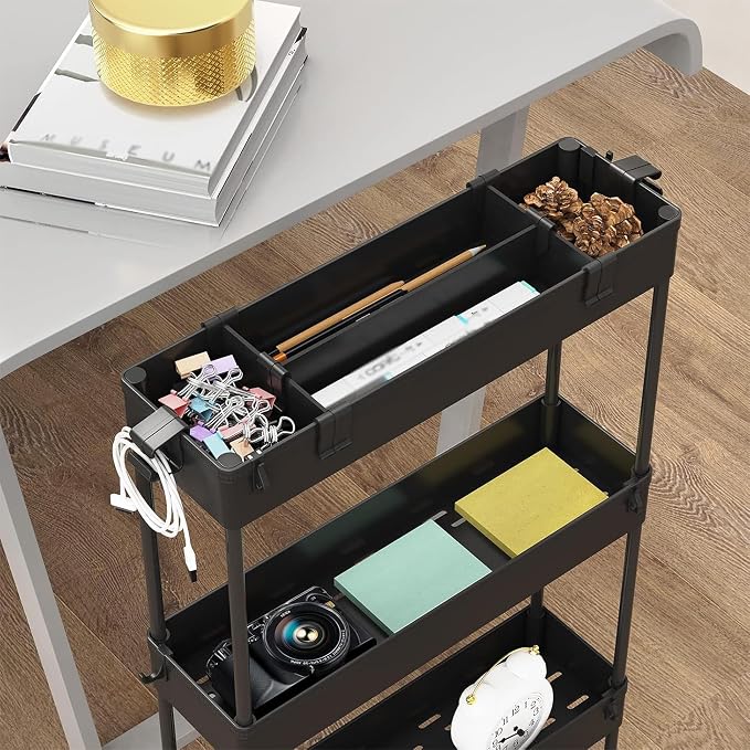 2-piece Set Slim Storage Cart 3 Tier,Bathroom Organizer Rolling Utility,Mobile Shelving Unit Slide Out for Office, Kitchen, Laundry Room & Narrow Places