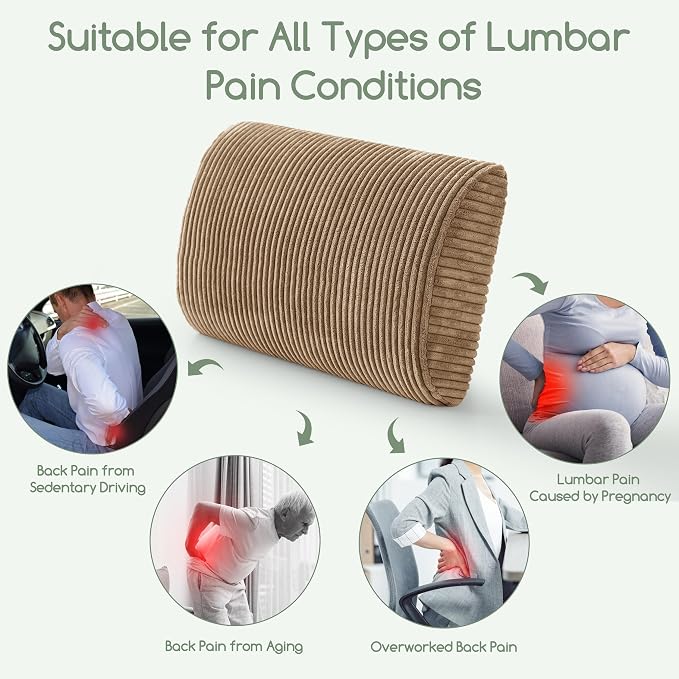 Lumbar Support Pillow for Recliner Chair/Accent Chair/Couch, Extra Large Memory Foam Back Support Cushion for Elderly, Recliner Cushions for Back Rest, Pain Relief, Reading, Washable Cover, Coffee