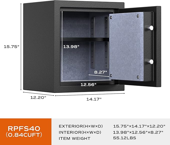 RPNB Deluxe Biometric Fireproof Safe Box,Digital Fingerprint Fireproof Waterproof Safe with Touch Screen,Removable Shelf and 3 Spoke Handle,Home Safes for Cash Documents Jewelry,0.84 Cubic Feet