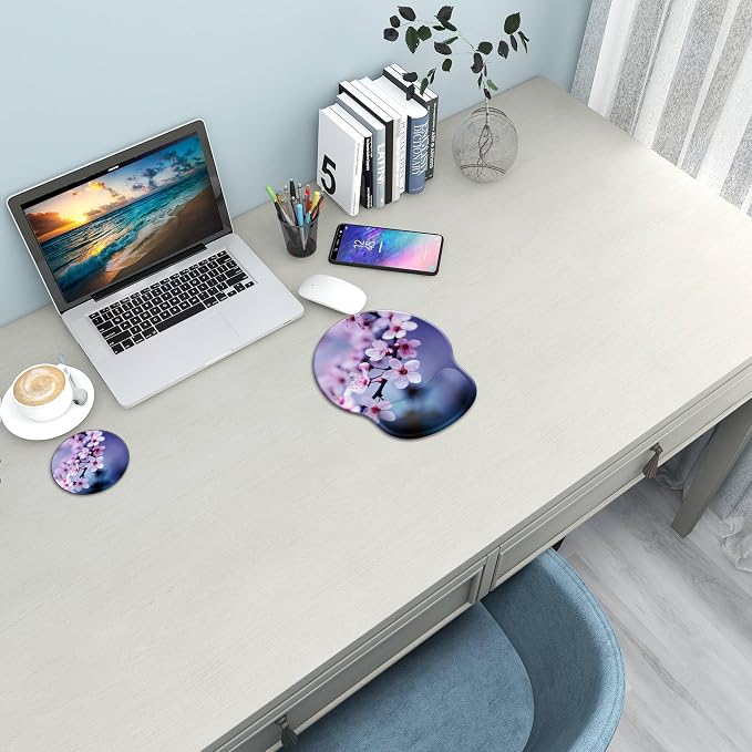 Ergonomic Mouse Pad with Wrist Rest Support,Gel Mouse Pads for Desk | Big Mousepad With Coaster Non-slip & Pain Relief for Computer, Home&Office Desk Decor