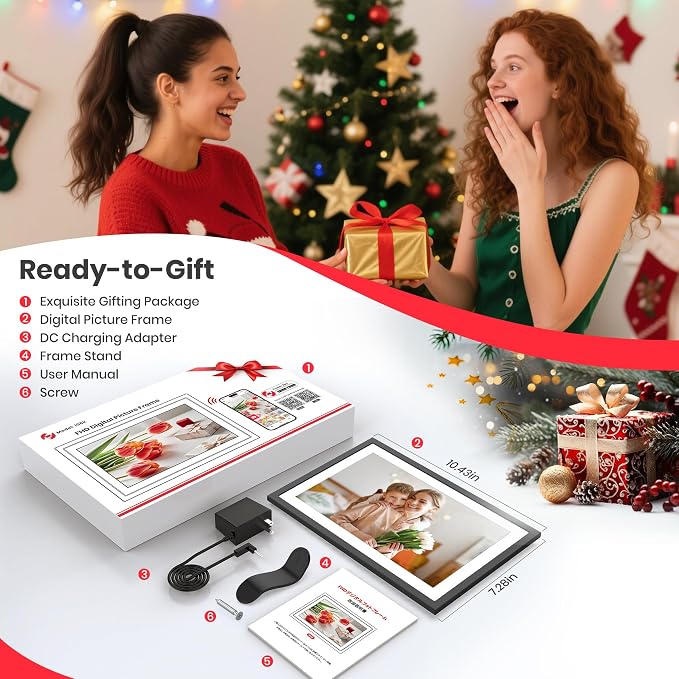 2K 64GB Frameo 10.1 Inch Digital Picture Frame, Smart WiFi Electronic Photo Frames with 1920x1200 FHD IPS Touch Screen Slideshow Tabletop&Wall Mounted, Share Photos/Videos Instantly from Anywhere