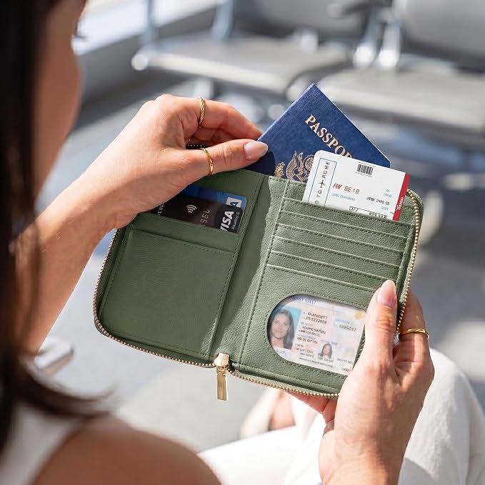 Beautiful Passport Holder And Travel Wallet with Wristlet Strap | All-in-One Organizer for Women Holds up to 4 Passports, w Card Slots and Keychain - RFID Blocking Keeps Documents Safe