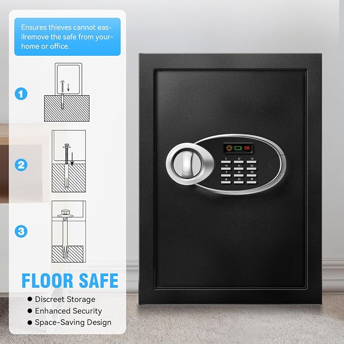 16.54" Tall Large Fire proof Safe Box with Fireproof Waterproof Bag | Steel Security Personal Fire Safe, Digital Keypad, Emergency Battery Box, Combination Lock, Safety Box For Home Office