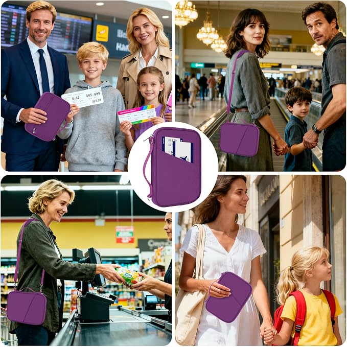 Family Passport Holder for Travel with RFID Blocking, Traveling Essentials Organizer Pouch Bag, Light Passport Wallet for Travel Must Haves Accessories for Women Men