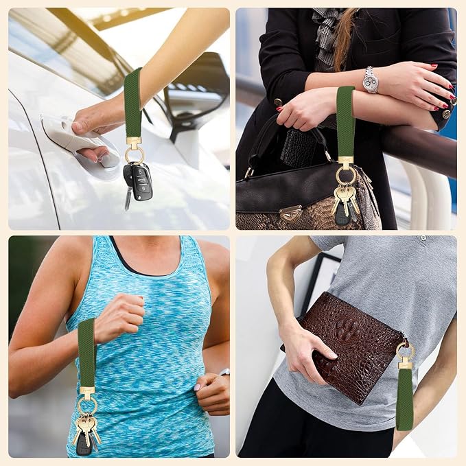 Fishent Stretchy Wristlet Keychain, Cute Key Chain, Woven Wrist Lanyard for Car Keys with 3 Keyrings and D-ring for Women Men