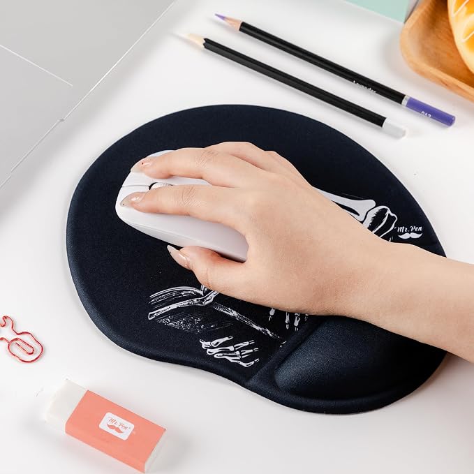 Mr. Pen- Ergonomic Mouse Pad with Wrist Rest, Grim Reader Design | Breathable Fabric with Memory Foam Cushion, Non-Slip Rubber Base, Gel Mouse Pad with Wrist Support