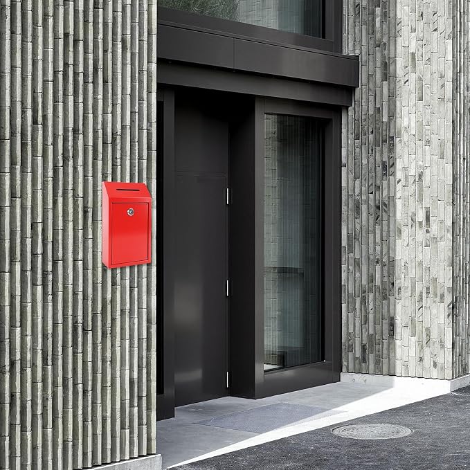 Metal Donation Box with Lock Ballot Box Drop Box with Lock Suggestion Box with Slot and Locks Metal Locks Box Comment Box Voting Box Key Drop Box for Home Office(Red,10.24 x 5.71 x 2.95 Inch)