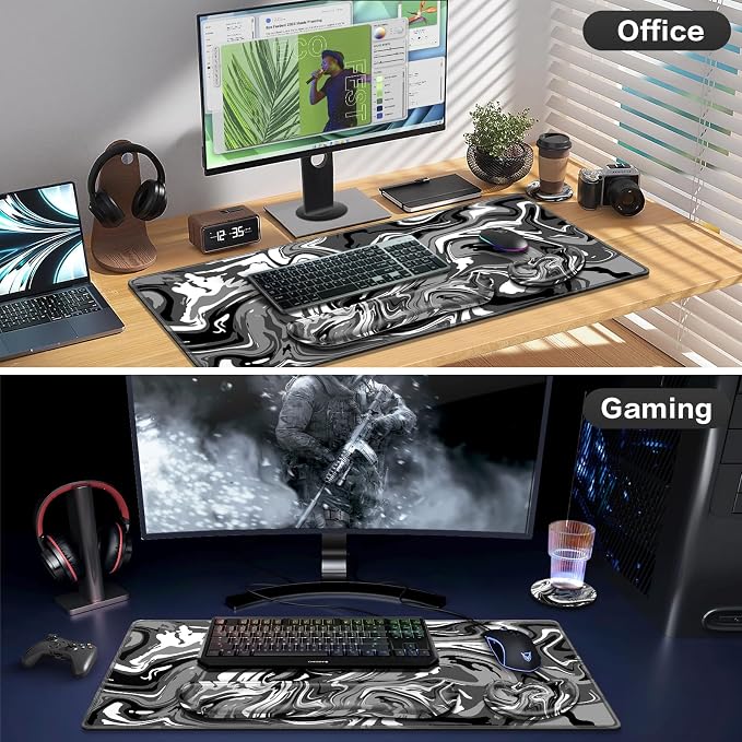 4 in1 Desk Mat Black, Large Gaming Mouse Pad with Wrist Rest, | XXL Mousepad+Keyboard Wrist Rest+Mouse Pad Wrist Support+Cup Coaster Ergonomic Computer Desk Arm Wrist for Decor Office Women