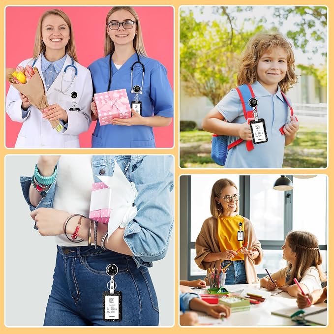 3 Set Moon Star Badge Holder with Retractable Reel, Retractable ID Badge Holders with Clip Card Holder Case for Nurse Teacher Women Office Gift for Coworkers