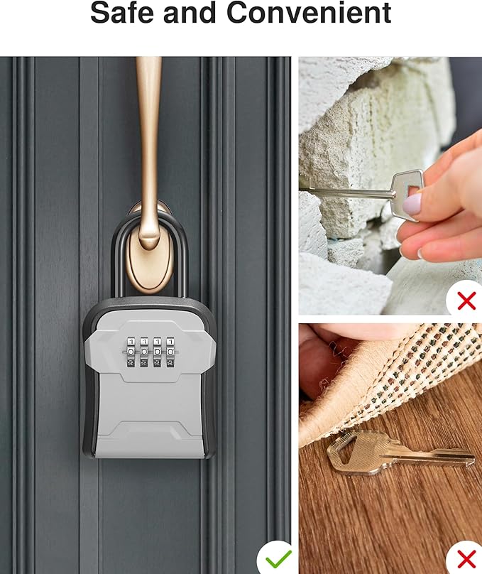 Puroma Lock Box, Key Lock Box Wall Mount & Portable Combination Lockbox with Resettable Code, Security Lockbox for Outside House Keys, Apartment Realtors Spare Keys Storage (1 Pack, Gray)