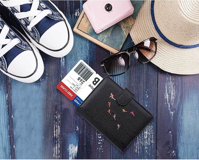 WALNEW Passport Holder for Travel, RFID Passport Wallet, Travel Essentials | PU Leather Passport Cover Case with Pen Holder, Travel Must Haves Accessories, Passport Book Holder for Women Men