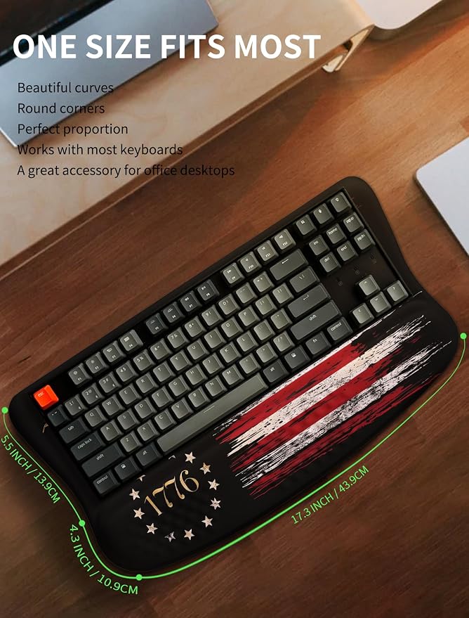 Ergonomic Wave Wrist Rest with Keyboard Stand, Cushioned Palm Rest, Comfortable Integrated Memory Foam for Natural Typing and Relieve Wrist Pain, US Flag
