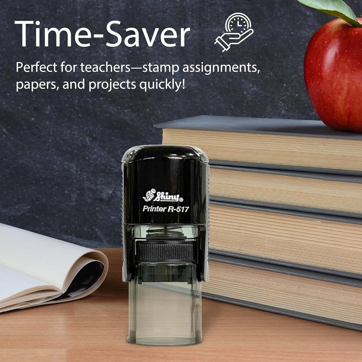 Shiny Pleasure Serving You Stamp, Round Self Inking Stamp for Office and Retail, Purple Ink