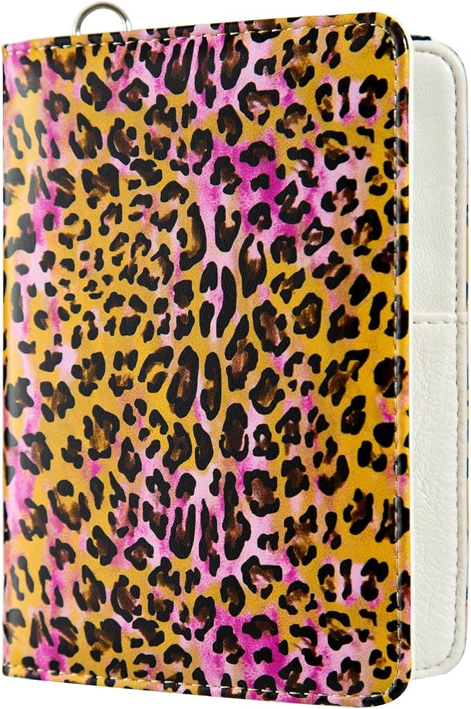 AIRMORS AirTag Passport Holder,Cute Travel Wallet RFID Blocking Anti-Lost Travel Essentials Family Passport Protector Case Credit Card Slots for Women(Leopard print(with Airtag Holder))