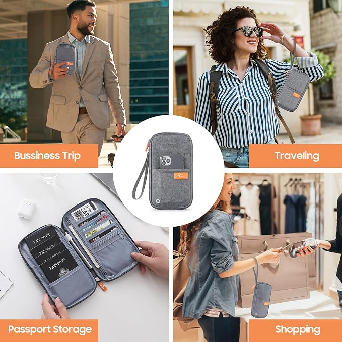 Family Passport Holder Organizer, RFID Blocking Travel Document Case, Lightweight Large Passport Cover Case Waterproof Bag Document Organizer for Women & Men