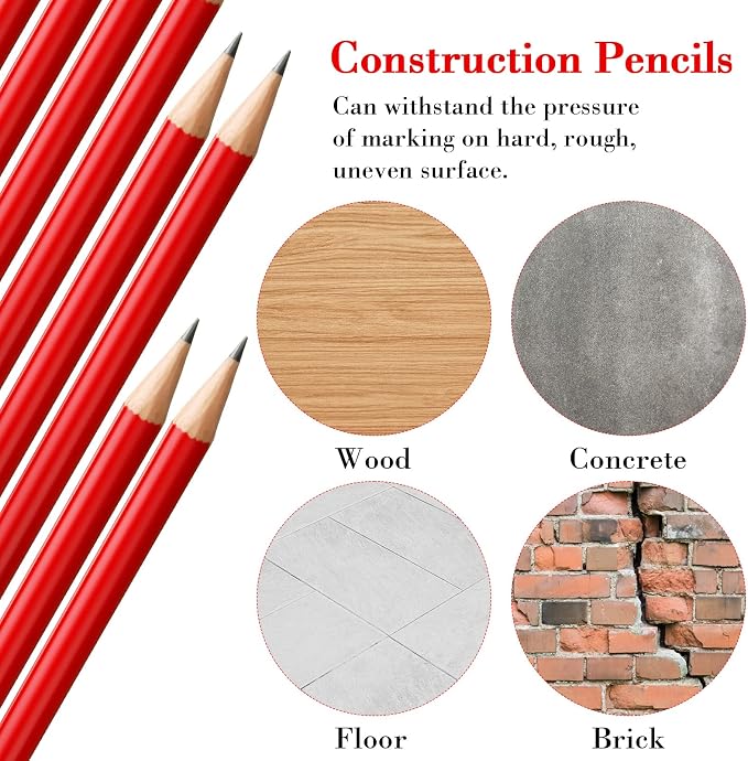 Fainne 48 Pcs Jumbo Pencil, Wooden Pencil with Black Core for Carpenters Construction Workers Woodworkers Framers Beginners Students Teachers DIY Project(Red)