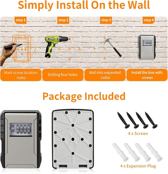 UPGRADE Extra Large Capacity Key Lock Box, Weatherproof Wall Mount Key Box for Car Keys, Fob, House Keys, Key Safe Security Storage Lock Box for Indoor, Outdoor, Garage, Garden, Store (1, Grey)