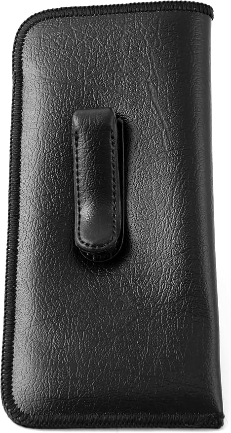 Calabria Soft Slip-In Glasses Case with Pocket Belt Metal Clip Black for Men/Women Synthetic Leather Felt Lining 6.5"x3" - 12PACK