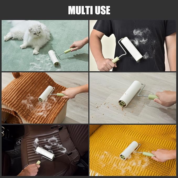 Extra Sticky Large Surface Lint Roller, 6.3''Wide Roller for Pet Hair | Long Handle Lint Remover for Couch, Furniture, Clothes, Dog & Cat Hair Remover (8 Refills / 720 Sheets)