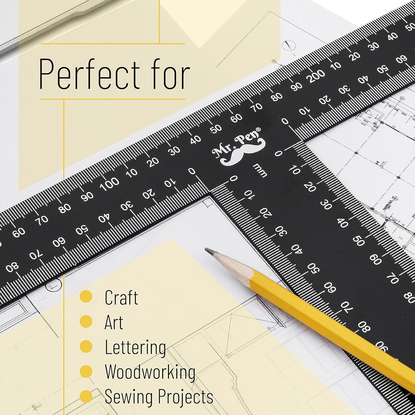 Mr. Pen - T Square, T Ruler, 12 inch Metal Ruler, T Square Ruler, Drafting Tools, Architect Ruler, Set Square, Drafting Ruler, Tsquare, Truler, Architectural Triangle, Tee Ruler, L Square, Scale Ruler