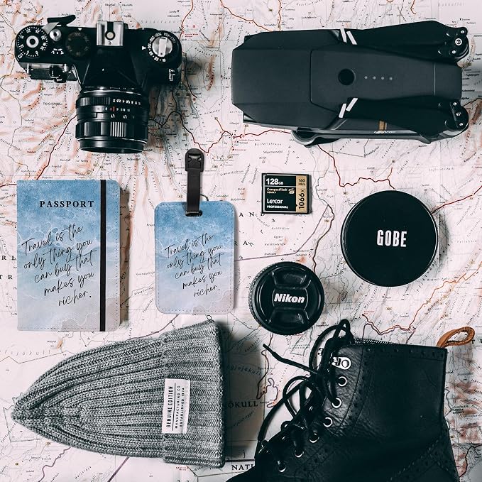 PDE-QUNLIAN Passport Book Holder,Passport Wallet for Men Mr and Mrs Passport Holder for Women Passport Cover World Map Passport Case for Couples Christmas Traveling Luggage Tag 2PCS