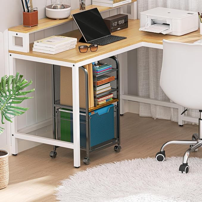 Feyejade 5-Tier Rolling File Cart Cabinet Under Desk Storage Organizer | Letter-Size Hanging File Folders, Under Desk Mobile Filing Storage, Multi-Layer Mesh Drawers, Office Efficiency Furniture