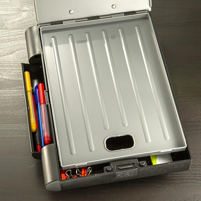 Officemate Double Storage Clipboard, Form Holder with 2 Compartments, Magnetized Storage, Pen Holder & Clip, Letter Size, Recycled Plastic, Gray/Black (83357)