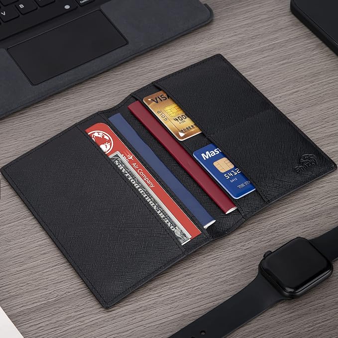 2 Passport Holder - Travel Essentials, RFID Blocking Wallet Credit Card Organiser, Plain Accessories Slim Cover For Men & Women | Travel Essentials