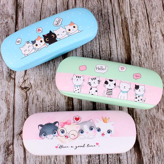 ADBGV Cute Stylish Hard Shell Eyeglasses Cases Protective Case Storage Box With Glasses Cloth Eyeglass Strap for Girl Teen
