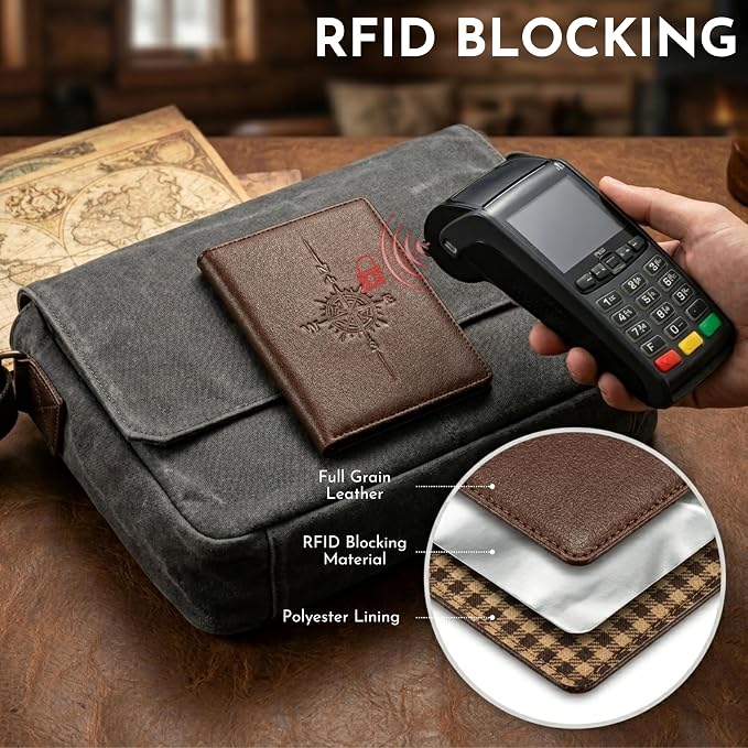 SETTINI® Genuine Leather RFID Passport Holder Wallet for Travel Compass | RFID blocking, genuine leather, passport + card slots, travel wallet, gift for travelers