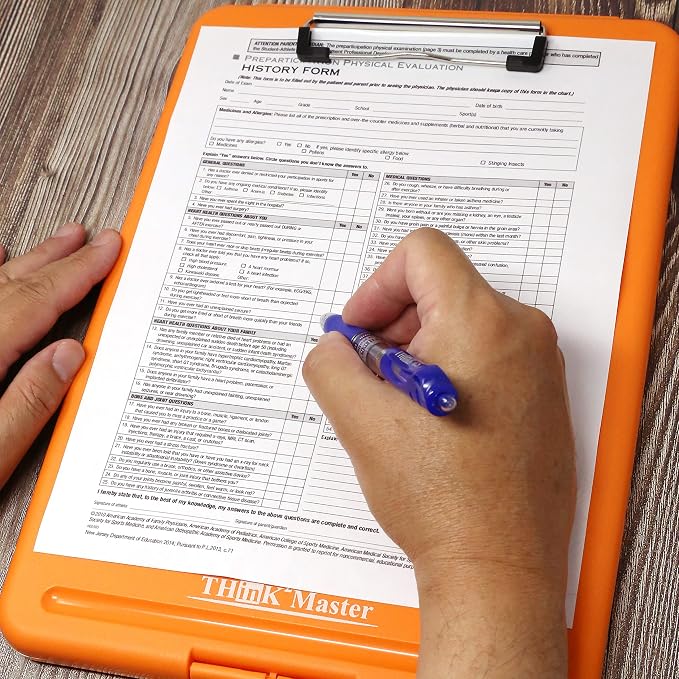 Think2Master Orange Plastic Storage Clipboard. | 25% Heavier & 25% Sturdier| Heavy Duty and Won’t Flex or Bend Like Other Brands (Compare The Weight). Storage Compartment Holds 150 Letter Sized Paper.