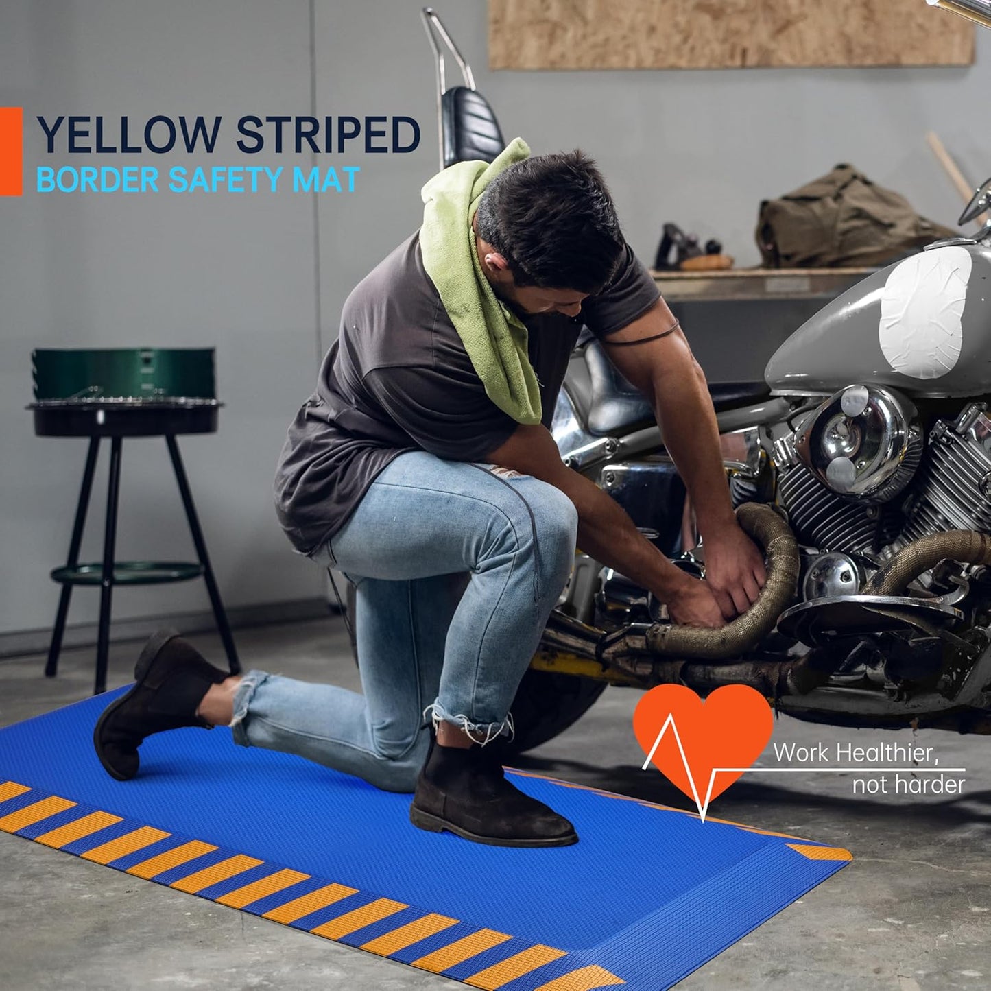FEATOL Anti Fatigue Mat Industrial, Ergonomic Standing Floor Mat for Work for Stand, Blue with Yellow Border Safety 17" x 24"-Support for Leg & Back Pain