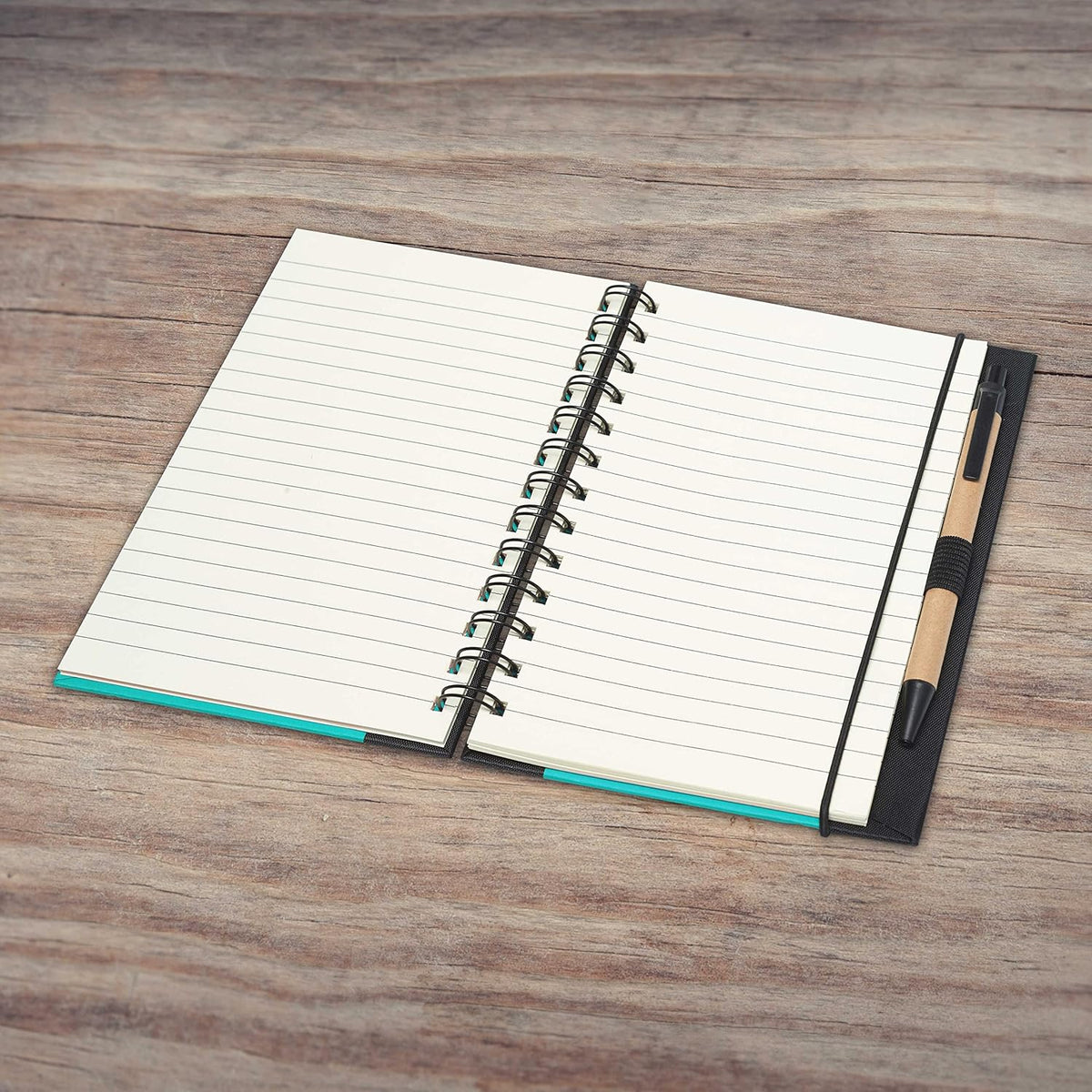 DISCOUNT PROMOS Custom Eco Block Notebooks with Pens Set of 10, Personalized Bulk Pack - Perfect for School, Office, Business, Home - Aqua