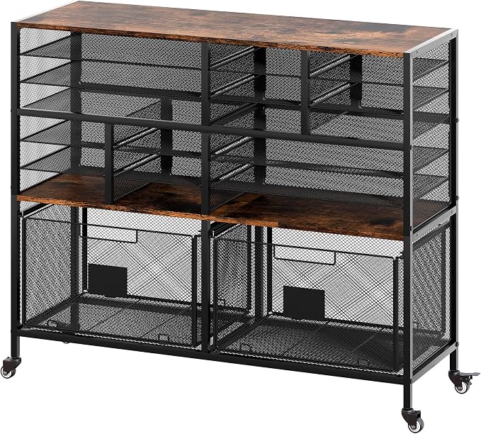 EasyPAG Rolling Cart with 2 Storage Drawer, Under Desk Filling Cabinet with Mail Sorter, Pull Out Hanging File Rack for Letter Size Folders, Mobile Utility Craft Cart for Home Office, Black