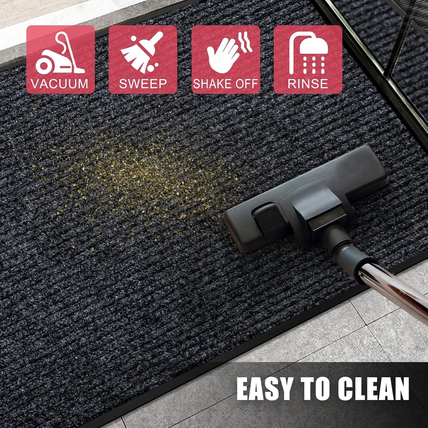 Kuyal Front Door Mat, 2'x4' Indoor Outdoor Entrance Mat, Commercial Floor Mats Inside Outside Entrance, Heavy Duty Durable Welcome, Rubber Backing Non Slip Outdoor Mats for Entryway,Black