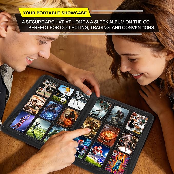 9-Pocket Card Binder - Holds 432 Cards, Premium Zippered Card Album Folder, 24 Side Loading Pages, Compatible with Penny Sleeves for Basketball Football, TCG, and Game Card Storage & Display(Black)
