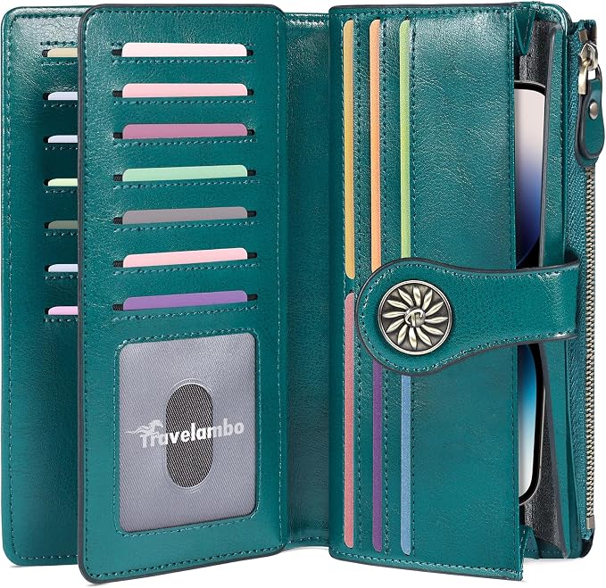 Travelambo Women's Wallet RFID Blocking Trifold Clutch Large Capacity Credit Card Holder Travel Purse