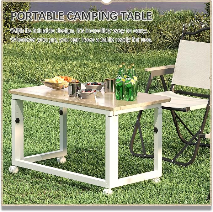 4NM No Tool Assembly 31.5" Small Desk, Folding Portable Desk with Wheels, Adjustable Height Foldable Computer Home Office Desks, Collapsible Study Writing Table for Space Saving Bedroom - Cloud Oak