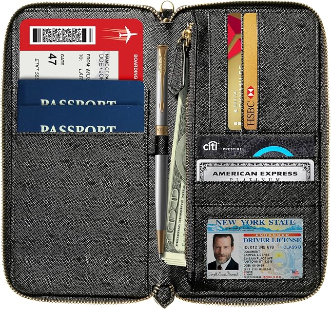 Travel Document Organizer - RFID Passport Wallet Case Family Holder Id Wristlet