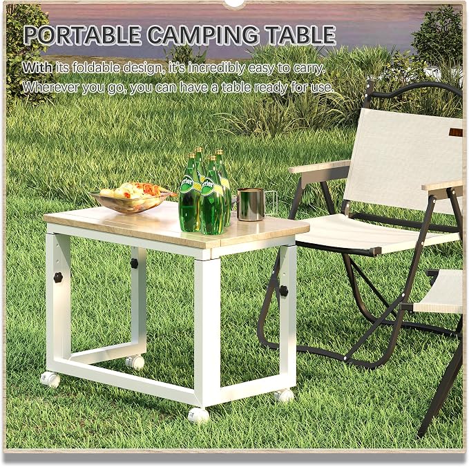 4NM No Tool Assembly 23.6" Small Desk, Folding Portable Desk with Wheels, Adjustable Height Foldable Computer Home Office Desks, Collapsible Study Writing Table for Space Saving Bedroom - Cloud Oak