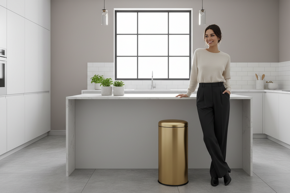 Brushed Gold Bathroom Trash Can with Swing Lid 4.7Gallon,Stainess Steel Garbage Can Trash Bin Wastebaskets for Kitchen,Office,Bedroom (Gold, 4.7 Gallon)