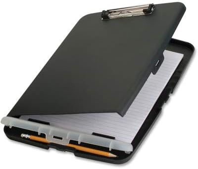 Officemate Slim Clipboard Storage Box, 14.5 x 10-Inches Letter Size Document Organizer, Low-Profile Metal Clip, Separate Pen and Pencil Compartment, Charcoal