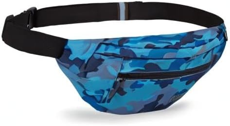 MAXTOP Camo Blue Fanny Pack for Men Cross Body Bag Carrying All Phones | 4-Zipper Pockets,Polyester,Adjustable Straps,Headphone Jack,Ideal Gift for Outdoor Hiking Running