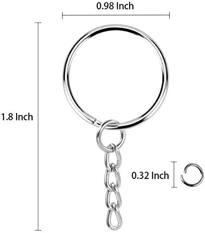 KANSPHY 100 Pack Key Ring with Chain and Open Jump,1 inch Split Round Keychain Rings Bulk for Craft Making Jewelry