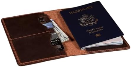 Leather Passport Holder, Full Grain Bifold Case, Minimalist Design, Passport Holder for Travel Essentials,Passport Cover Case for Travel (Brown)